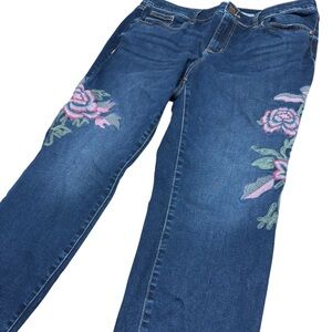 Lane Bryant mid-rise super-stretch skinny ankle jeans pink floral embroidery 18